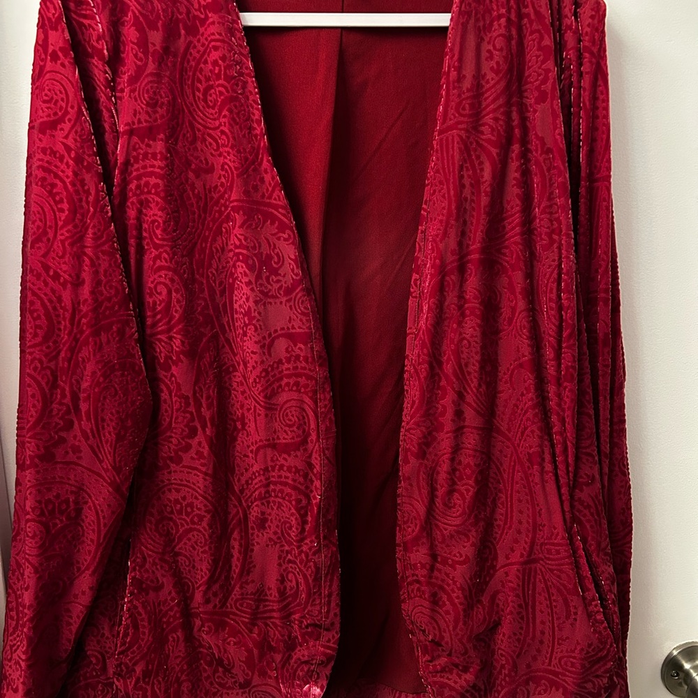 Torrid raspberry burnout velour,  open front duster cardigan